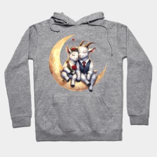 Valentine Goat Couple on Moon Hoodie